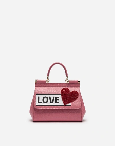 Shop Dolce & Gabbana Small Sicily Bag In Dauphine Calfskin With Appliqués In Pink