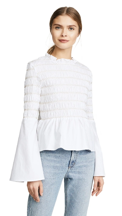 Shop Endless Rose Smocked Poplin Top In Off White