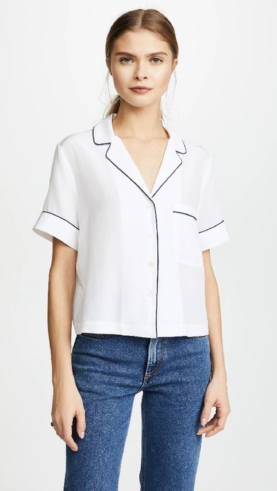 Shop Frame Pj Blouse In Blanc With Navy Piping