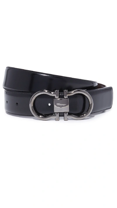 Shop Ferragamo Double Gancio Reversible Belt In Gunmetal/black/brown