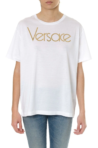 Shop Versace White Cotton T-shirt With Vintage Logo