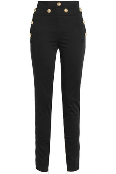 Shop Balmain Woman Cotton-blend Skinny Pants Black
