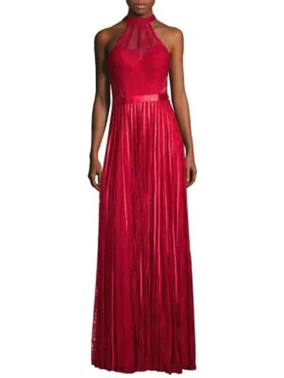 Shop Basix Black Label Lace Halter Gown In Red