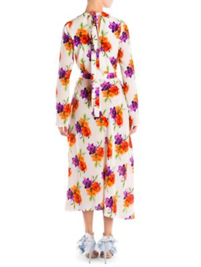 Shop Msgm Floral Silk Dress In Multi