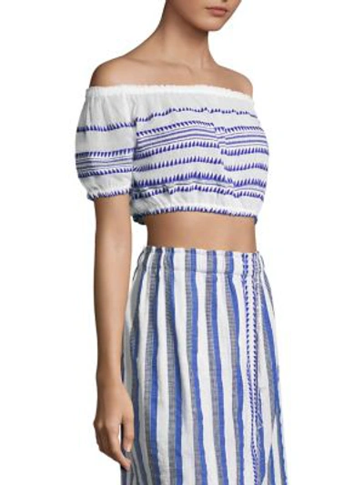 Shop Lemlem Lulu Stripe Off-the-shoulder Top In Blue