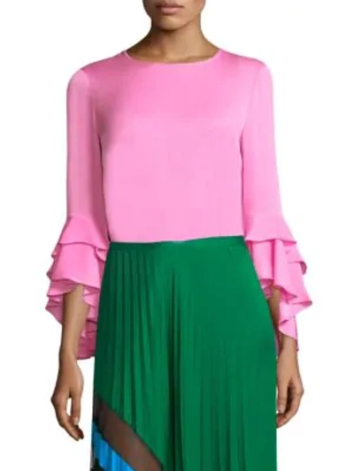 Shop Milly Gabby Silk Ruffle Top In Candy Pink