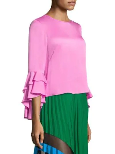 Shop Milly Gabby Silk Ruffle Top In Candy Pink