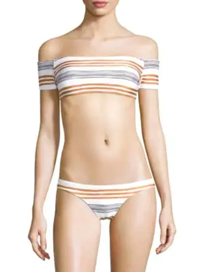 Shop Vix By Paula Hermanny Striped Off-the-shoulder Bikini Top In Multi