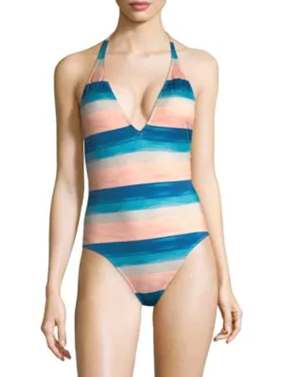 Shop Vix By Paula Hermanny One-piece Mani Ice Striped Halter Swimsuit In Multi