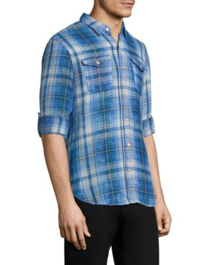 Shop John Varvatos Plaid Roll Sleeve Sportshirt In Cornflower