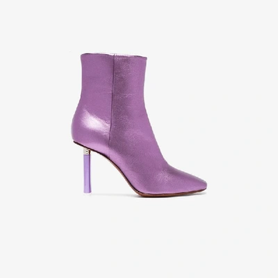 Shop Vetements Metallic Purple Lighter Heel 95 Ankle Boots In Pink&purple