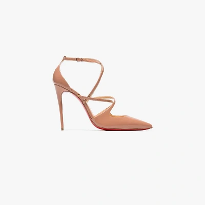 Shop Christian Louboutin Nude Flixeta 100 Patent Leather Pumps In Nude/neutrals