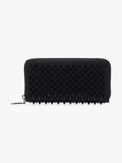 Shop Christian Louboutin Black Panettone Spike Embellished Leather Wallet