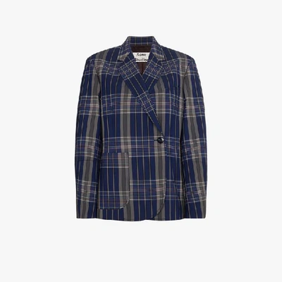 Shop Acne Studios Kheira Tech Check Blazer In Blue