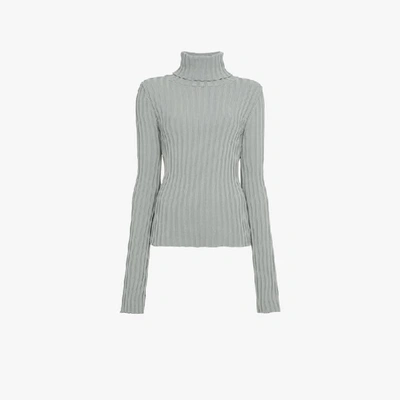 Shop Vetements Knitted Ribbed High Neck Jumper In Grey