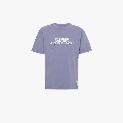 Shop Satisfy Slogan Moth Eaten T Shirt In Pink&purple
