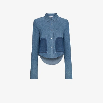 Shop Vetements Cropped Long Sleeve Denim Shirt In Blue