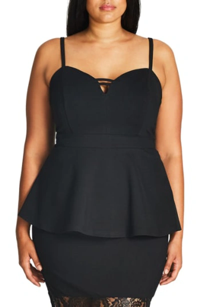 Shop City Chic 'sexy Split' Sweetheart Neck Peplum Top In Black