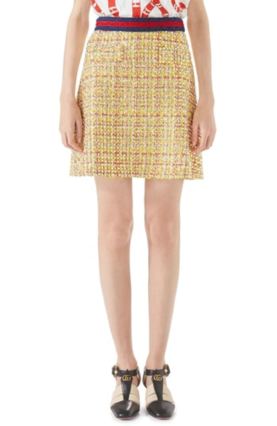 Shop Gucci Crystal Tweed A-line Skirt In Ginestra/ Potter/ Multi