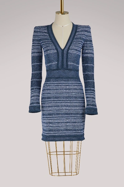 Shop Balmain Tweed Mini Dress In Bleu Moyen C3145