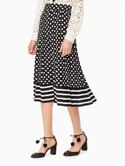 Shop Kate Spade Dot Stripe Pleated Skirt In Black/cream