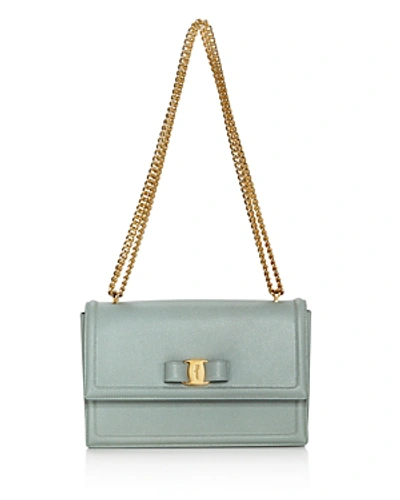 Shop Ferragamo Ginny Medium Leather Shoulder Bag In Opal Blue/gold