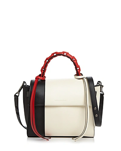 Shop Elena Ghisellini Angel Small Abstract Top Handle Leather Handbag In Ivory White/gunmetal