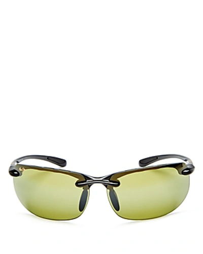 Shop Maui Jim Banyans Polarized Wraparound Sunglasses, 73mm In Gloss Black