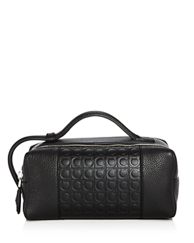 Shop Ferragamo Stamped Gancini And Pebbled Leather Travel Kit In Black