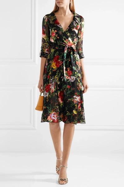 Alice And Olivia Abney Floral-print Burnout-chiffon Wrap Dress In Black ...