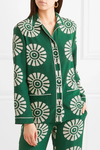 Shop Valentino Printed Silk Shirt In Army Green