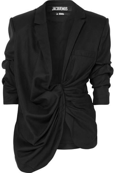 Shop Jacquemus Bahia Asymmetric Wool Blazer In Black