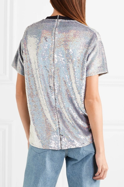 Shop Ashish Sequined Silk-georgette T-shirt In Silver