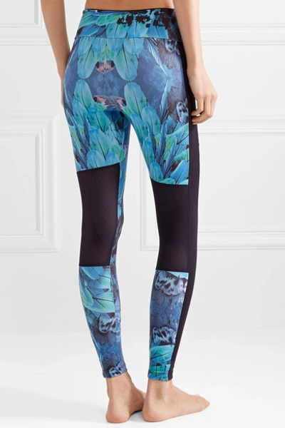 Shop Bodyism I Am Fantastic Mesh-paneled Printed Stretch Leggings In Blue
