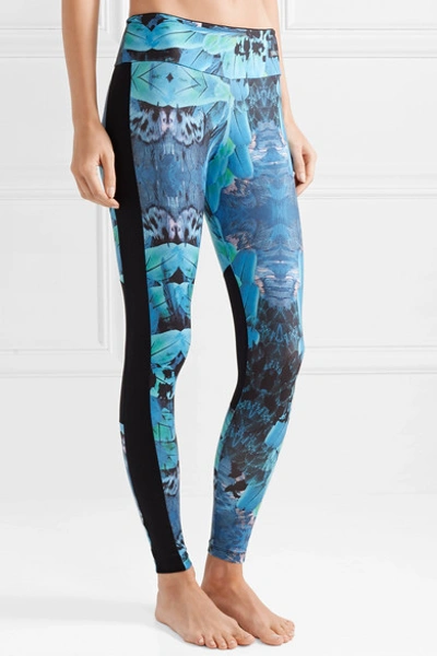 Shop Bodyism I Am Fantastic Mesh-paneled Printed Stretch Leggings In Blue