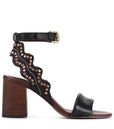 Shop See By Chloé Embellished Leather Sandals In Black