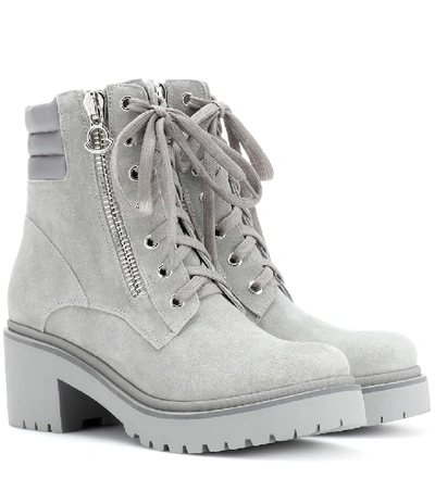 Shop Moncler Viviane Suede Ankle Boots In Grey