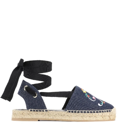 Shop Roger Vivier Blooming Rv Denim Espadrilles In Blue