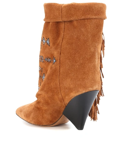 Shop Isabel Marant Lesten Embroidered Suede Boots In Brown