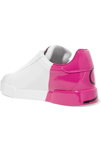 Shop Dolce & Gabbana Logo-painted Leather Sneakers In Bright Pink
