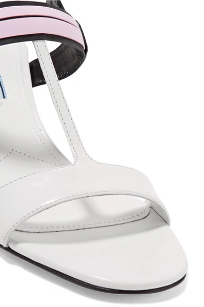 Shop Prada Logo-print Glossed-leather Slingback Sandals In White
