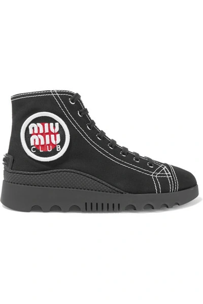 Shop Miu Miu Logo-appliquéd Canvas High-top Sneakers In Black