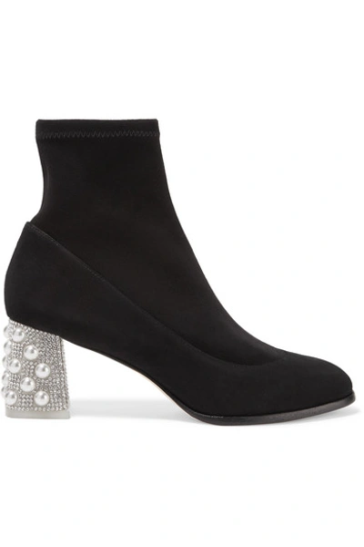 Shop Sophia Webster Felicity Embellished Suede Sock Boots In Black