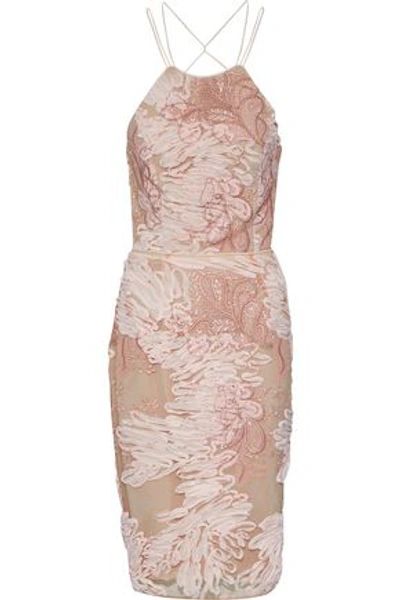 Shop Marchesa Notte Woman Tie-back Chiffon-appliquéd Embroidered Tulle Dress Blush
