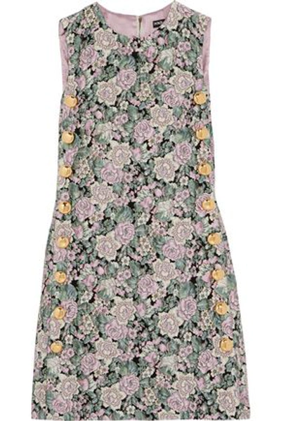 Shop Dolce & Gabbana Button-embellished Brocade Mini Dress In Pastel Pink