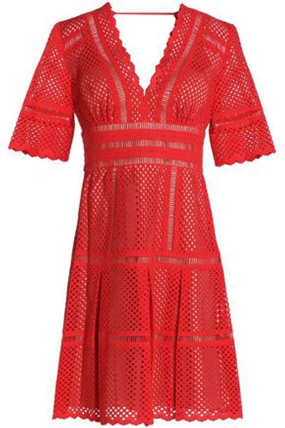 Shop Catherine Deane Inna Laser-cut Cotton Mini Dress In Red