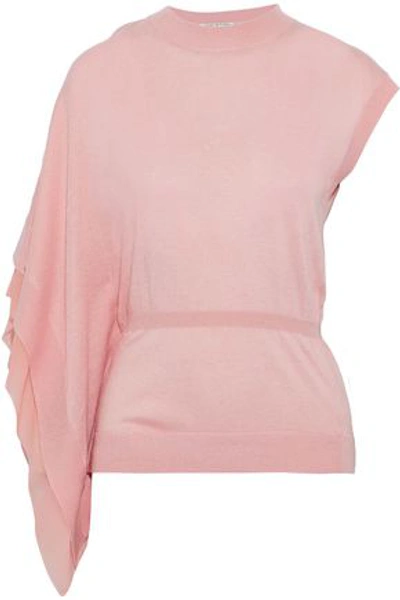 Shop Halston Heritage Woman Asymmetric Draped Knitted Top Baby Pink
