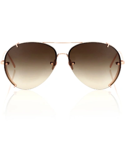 Shop Linda Farrow 729 C7 Aviator Sunglasses In Gold