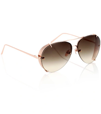 Shop Linda Farrow 729 C7 Aviator Sunglasses In Gold