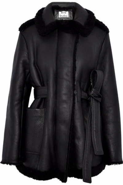 Shop Acne Studios Woman Leather And Shearling Jacket Black